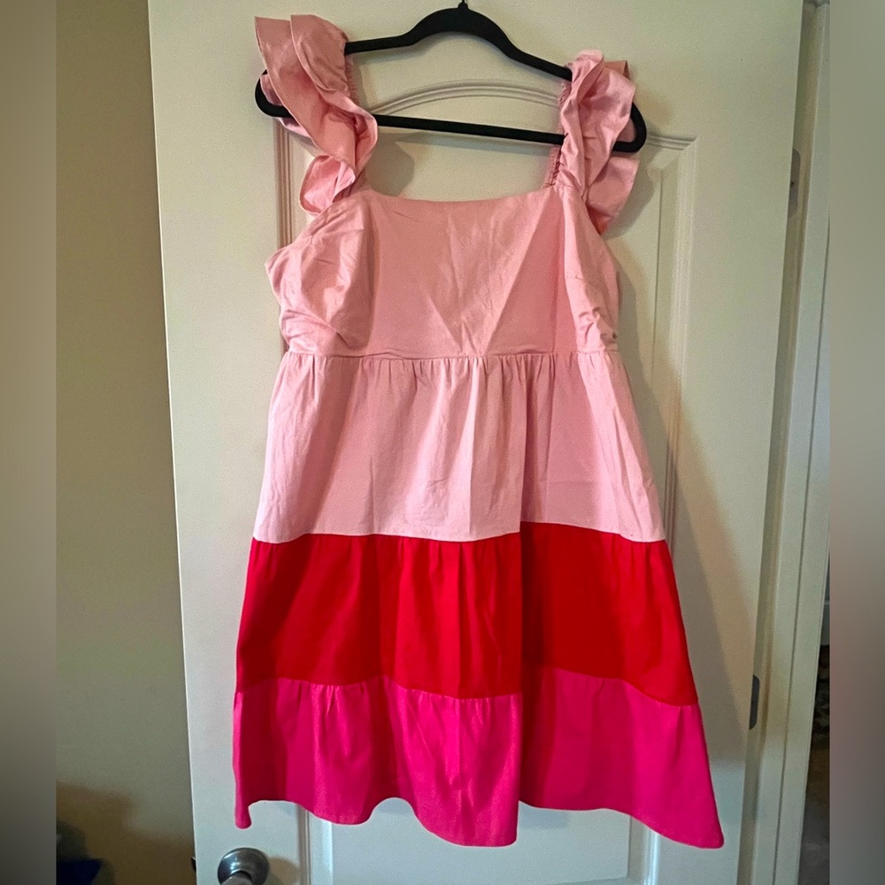 Lauren Conrad Vibrant Summer Dress, Pink Shades. Cotton & spandex blend SZ L